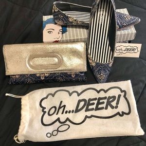 Oh…DEER! Blue Bandana Pewter Clutch & flats combo. Flats-size 9